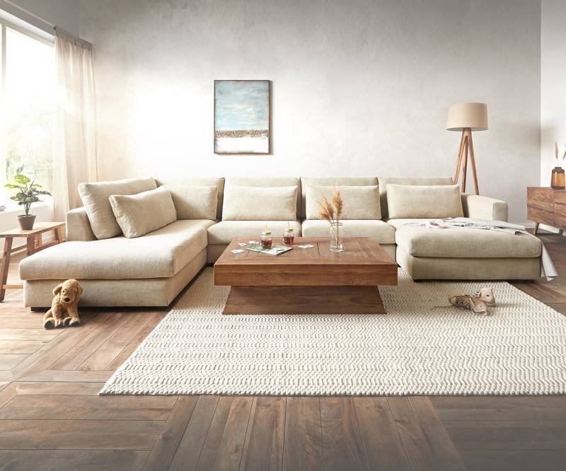 DELIFE Wohnlandschaft Isla, Chenille Beige 430x225 Ottomane links von DELIFE