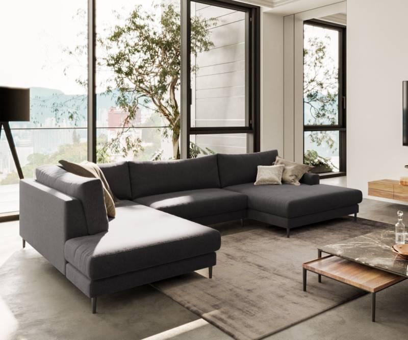 DELIFE Wohnlandschaft Jonte, Strukturstoff Anthrazit 340x225 Wohnlandschaft von DELIFE