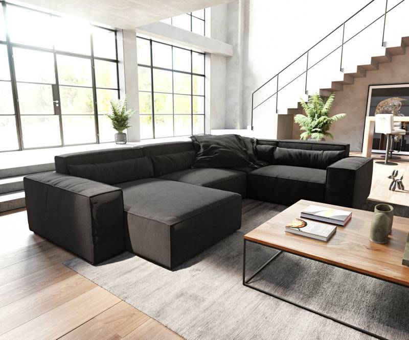 DELIFE Wohnlandschaft Sirpio, Mikrofaser Schwarz 300x210 cm Recamiere variabel von DELIFE