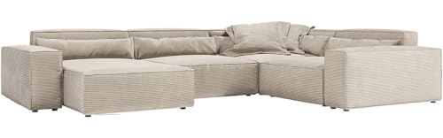 DELIFE Wohnlandschaft Sirpio XL Cord Beige 360x260 cm Recamiere variabel von DELIFE