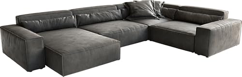 DELIFE Wohnlandschaft Sirpio XL Lederimitat Vintage Anthrazit 360x260 cm Recamiere variabel von DELIFE