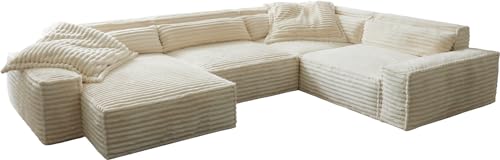 DELIFE Wohnlandschaft Sirpio XL Plüschcord Beige 360x260 cm Recamiere variabel von DELIFE