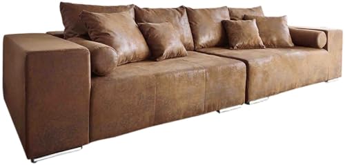 DELIFE XXL-Couch Marbeya Braun 285x115 cm Antik Optik mit Kissen Big-Sofa von DELIFE