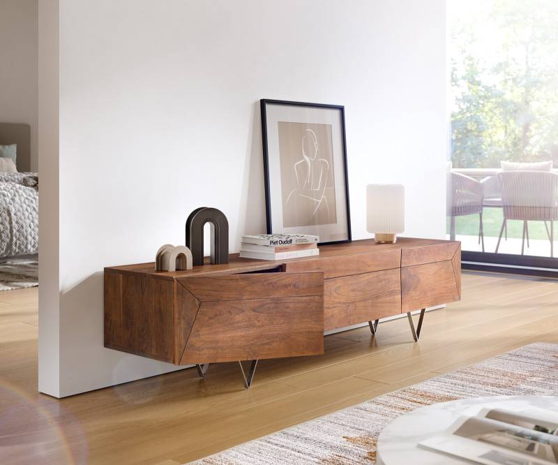 Design-Lowboard Wyatt 175 cm Akazie Braun 2 Türen 1 Klappe von DELIFE