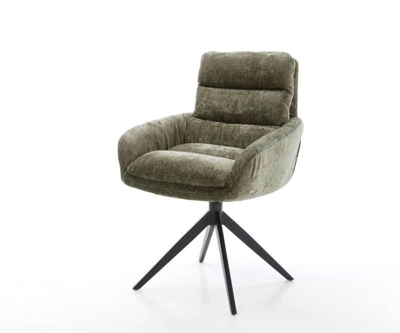 Drehstuhl Abelia-Flex mit Armlehnen Chenille Olive Kreuzgestell breit Schwarz 360° drehbar Wippfunktion von DELIFE