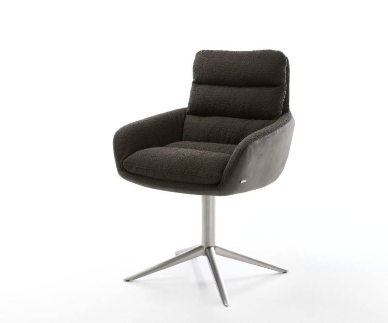 Drehstuhl Abelia-Flex mit Armlehnen Materialmix Schwarz Fußkreuz Edelstahl 360° drehbar Wippfunktion von DELIFE