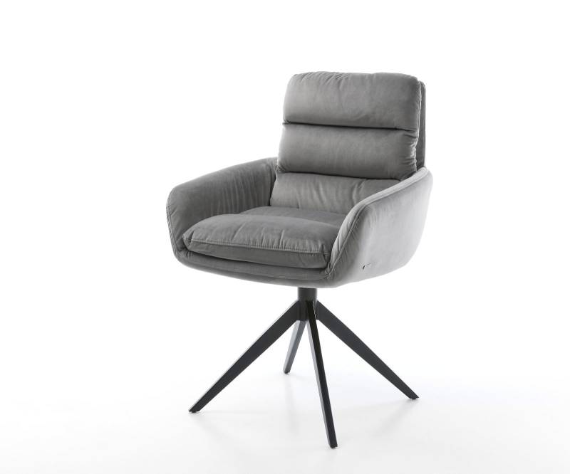 Drehstuhl Abelia-Flex mit Armlehnen Samt Grau Kreuzgestell breit Schwarz 360° drehbar Wippfunktion von DELIFE