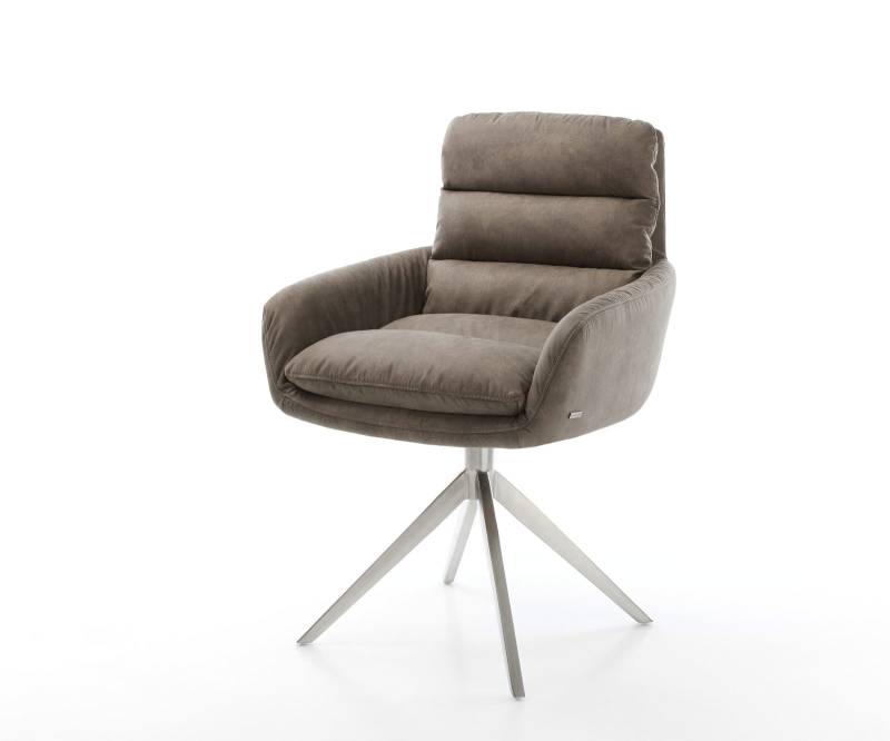 Esszimmerstuhl Abelia-Flex mit Armlehnen Mikrofaser Taupe Vintage Kreuzgestell breit Edelstahl von DELIFE