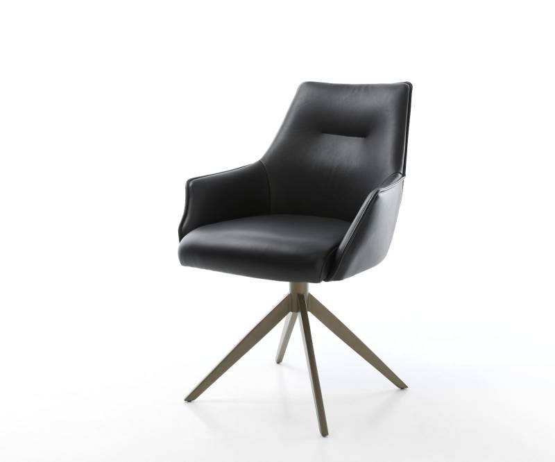 Drehstuhl Alja-Flex mit Armlehnen Echt-Leder Schwarz Kreuzgestell breit Effektfinish Titan 360° drehbar Wippfunktion Taschenfederkern von DELIFE