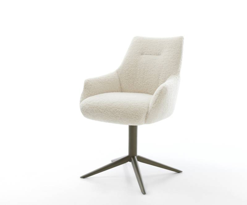 Drehstuhl Alja-Flex mit Armlehnen Teddystoff Beige Fußkreuz Effektfinish Titan 360° drehbar Wippfunktion Taschenfederkern von DELIFE