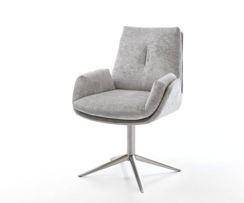Drehstuhl Clea-Flex Chenille Silbergrau Fußkreuz Edelstahl 360° drehbar Wippfunktion von DELIFE