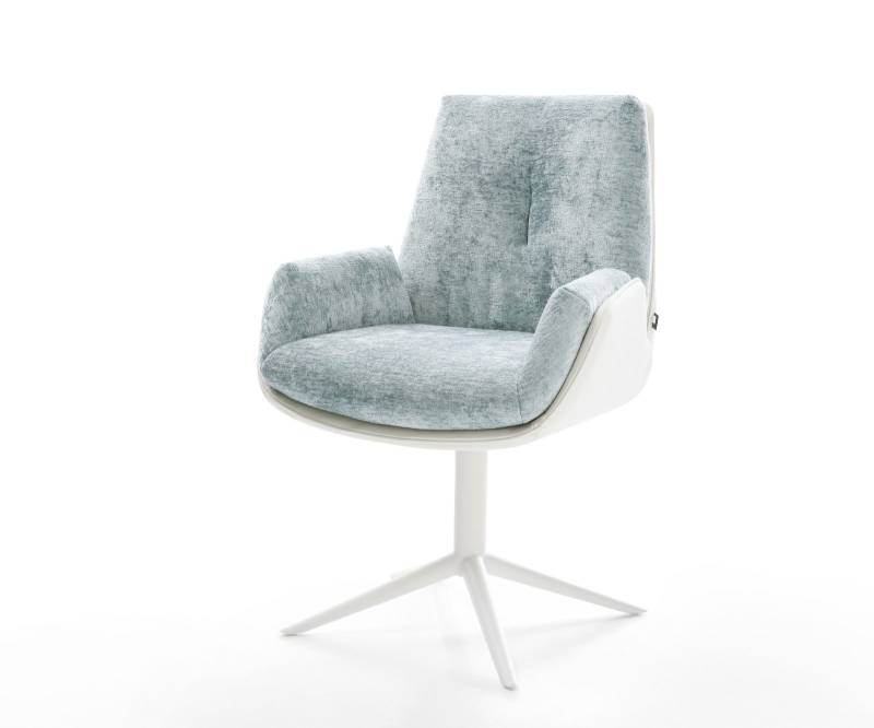Drehstuhl Clea-Flex Materialmix Echtleder Weiß-Pastellblau Fußkreuz Weiß 360° drehbar Wippfunktion von DELIFE
