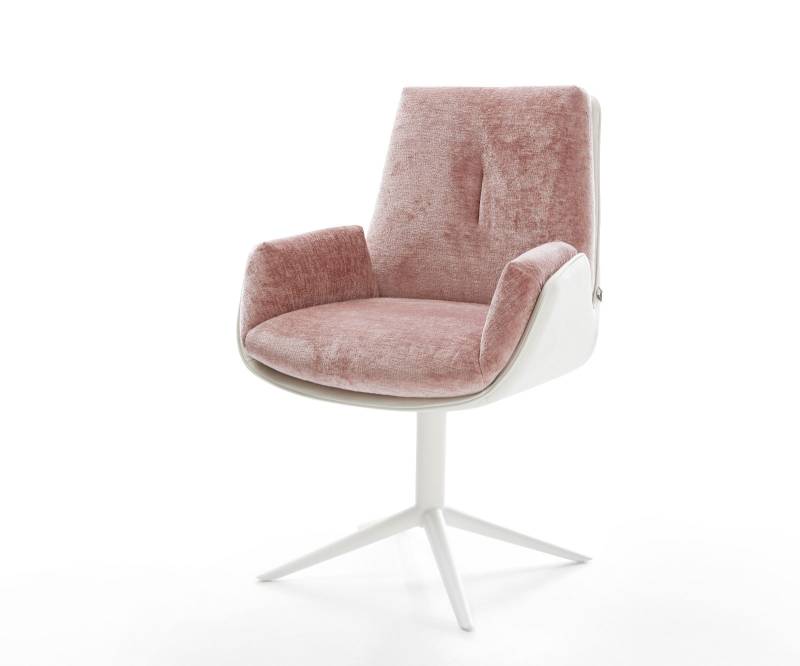 Drehstuhl Clea-Flex Materialmix Echtleder Weiß-Rosé Fußkreuz Weiß 360° drehbar Wippfunktion von DELIFE