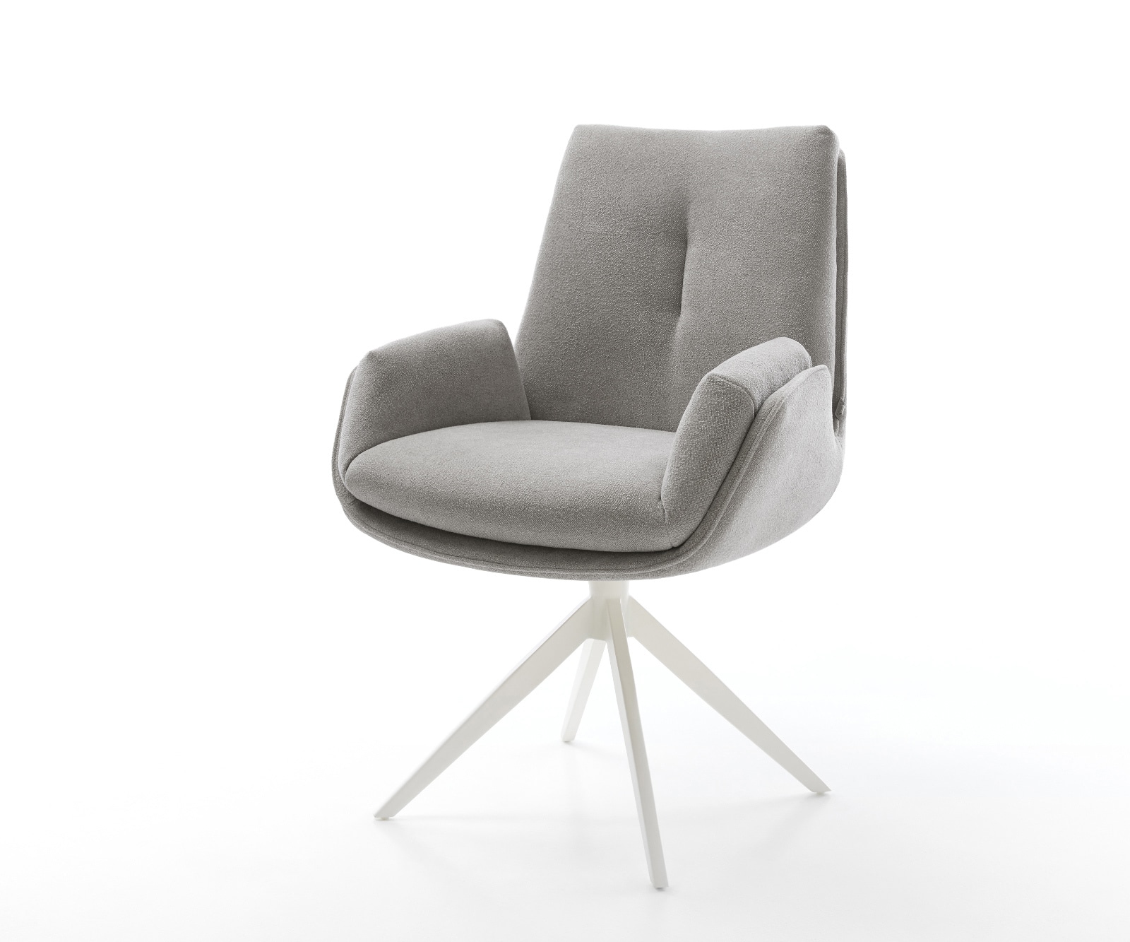 Drehstuhl Clea-Flex Strukturstoff Soft Grau Kreuzgestell breit Weiß 360° drehbar Wippfunktion von DELIFE