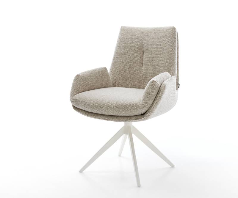 Drehstuhl Clea-Flex Webstoff Soft Beige Kreuzgestell breit Weiß 360° drehbar Wippfunktion von DELIFE
