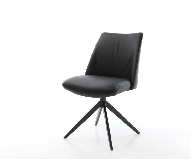 Drehstuhl Elso-Flex Echt-Leder Schwarz Kreuzgestell breit Schwarz 360° drehbar Wippfunktion Taschenfederkern von DELIFE