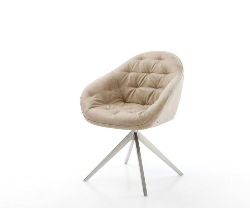 Drehstuhl Gaio-Flex Mikrofaser Beige Vintage Kreuzgestell breit Edelstahl 360° drehbar Wippfunktion von DELIFE