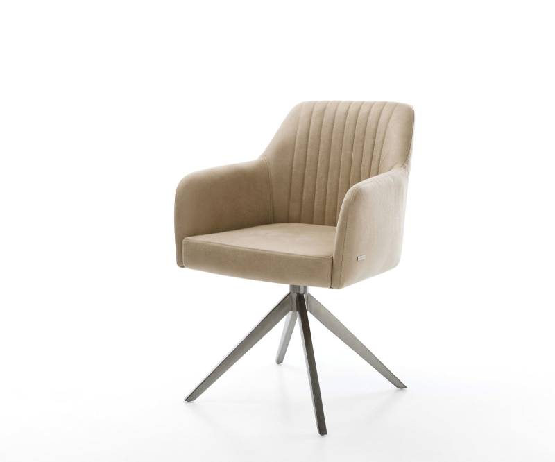 Drehstuhl Greg-Flex Mikrofaser Beige Vintage Kreuzgestell breit Graphit 360° drehbar Wippfunktion Taschenfederkern von DELIFE