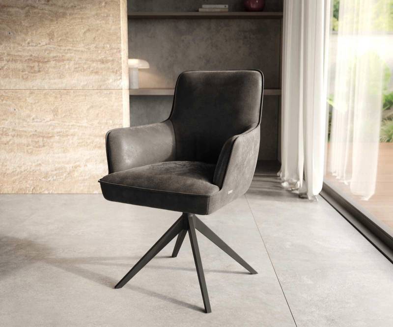 Drehstuhl Heira-Flex mit Armlehnen Mikrofaser Anthrazit Vintage Kreuzgestell breit Schwarz 360° drehbar Taschenfederkern Drehstuhl Heira-Flex mit Armlehnen Mikrofaser Anthrazit Vintage Kreuzgestell breit Schwarz 360° drehbar Taschenfederkern von DELIFE