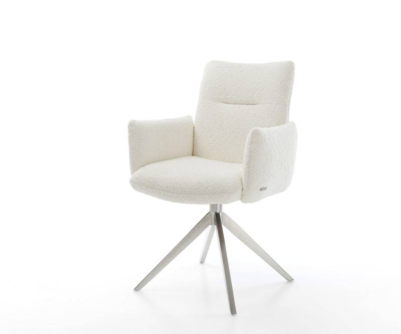 Drehstuhl Jova-Flex mit Armlehnen Bouclé Weiß Kreuzgestell breit Edelstahl 360° drehbar Wippfunktion Taschenfederkern Drehstuhl Jova-Flex mit Armlehnen Bouclé Weiß Kreuzgestell breit Edelstahl 360° drehbar Wippfunktion Taschenfederkern von DELIFE