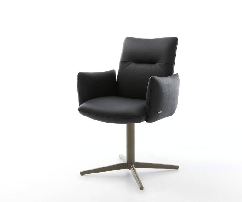 Drehstuhl Jova-Flex mit Armlehnen Echt-Leder Schwarz Fußkreuz Effektfinish Titan 360° drehbar Taschenfederkern von DELIFE