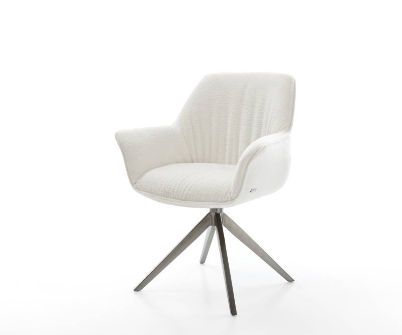 Drehstuhl Keila-Flex mit Armlehnen Bouclé Soft Beige Kreuzgestell breit Graphit 360° drehbar Wippfunktion von DELIFE