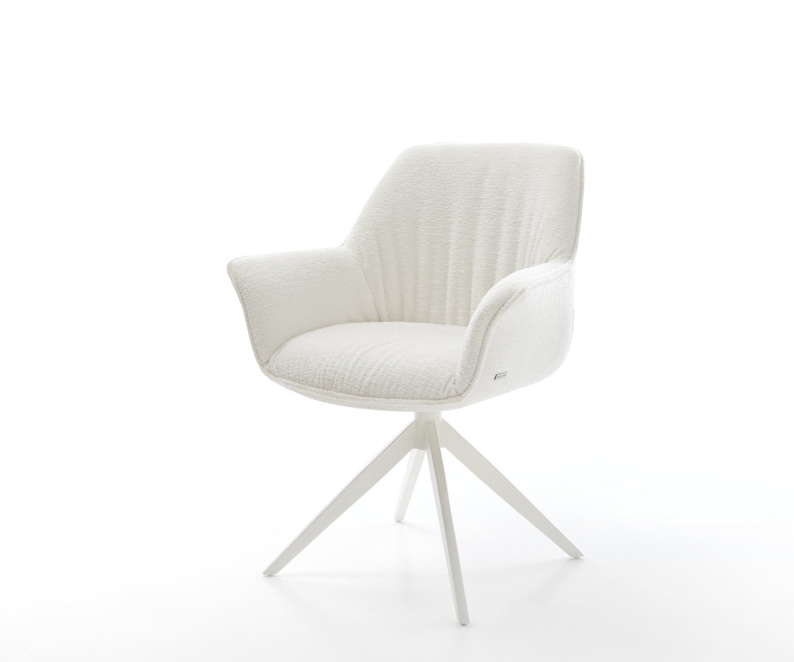 Drehstuhl Keila-Flex mit Armlehnen Bouclé Soft Beige Kreuzgestell breit Weiß 360° drehbar Wippfunktion Drehstuhl Keila-Flex mit Armlehnen Bouclé Soft Beige Kreuzgestell breit Weiß 360° drehbar Wippfunktion von DELIFE