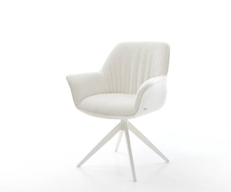 Drehstuhl Keila-Flex mit Armlehnen Bouclé Soft Beige Kreuzgestell breit Weiß 360° drehbar Wippfunktion Drehstuhl Keila-Flex mit Armlehnen Bouclé Soft Beige Kreuzgestell breit Weiß 360° drehbar Wippfunktion von DELIFE