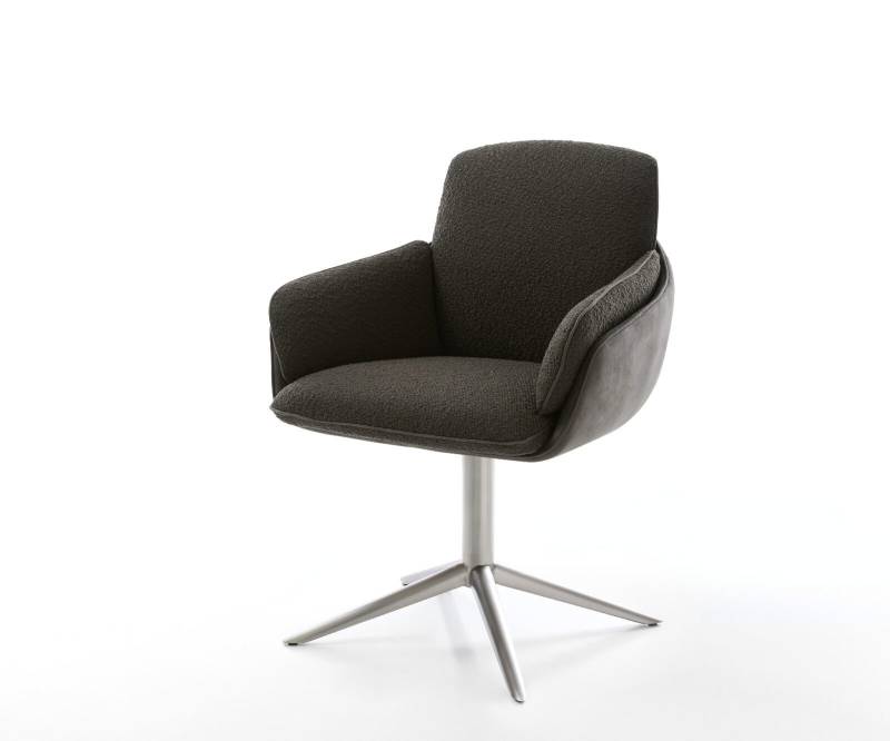 Drehstuhl Luan-Flex mit Armlehnen Materialmix Schwarz Fußkreuz Edelstahl 360° drehbar Wippfunktion von DELIFE