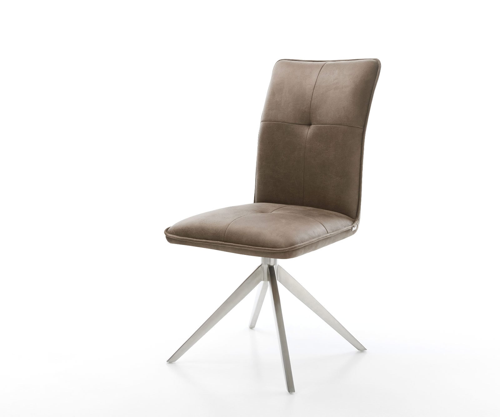 Drehstuhl Maddy-Flex Mikrofaser Taupe Vintage Kreuzgestell breit Edelstahl 360° drehbar Wippfunktion von DELIFE
