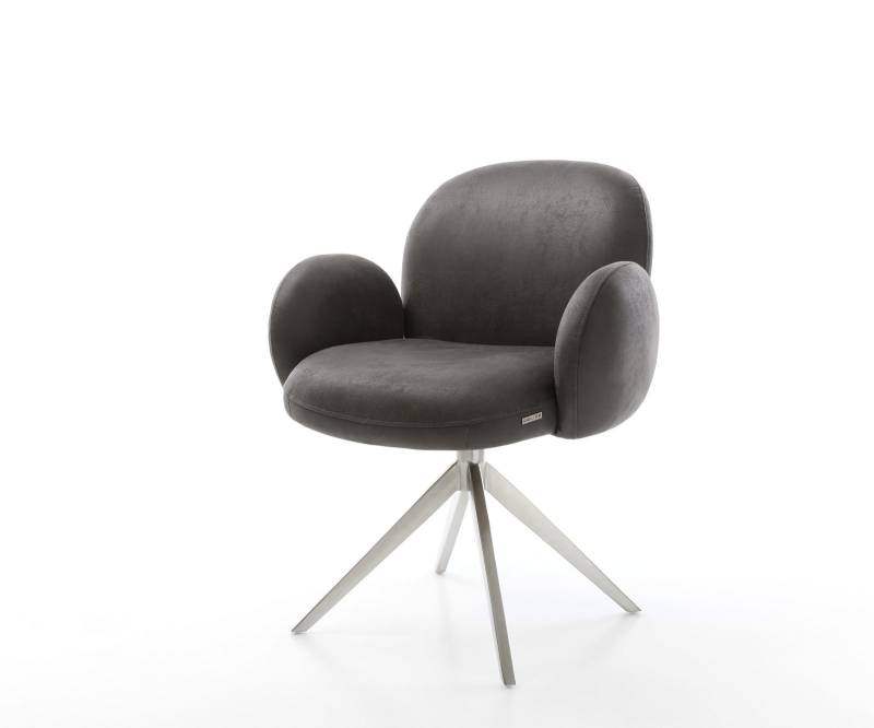 Drehstuhl Nube-Flex Mikrofaser Anthrazit Vintage Kreuzgestell breit Edelstahl 360° drehbar Wippfunktion Taschenfederkern von DELIFE