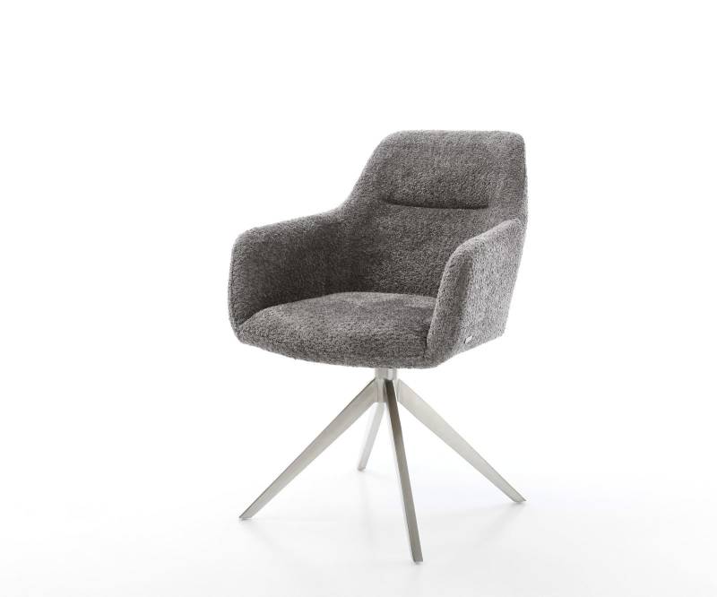 Drehstuhl Pejo-Flex Bouclé Grau Kreuzgestell breit Edelstahl 360° drehbar Wippfunktion Taschenfederkern von DELIFE