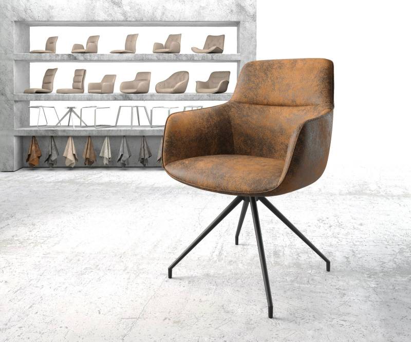 Drehstuhl Pejo-Flex Braun Antik Kreuzgestell konisch Schwarz 180° drehbar von DELIFE