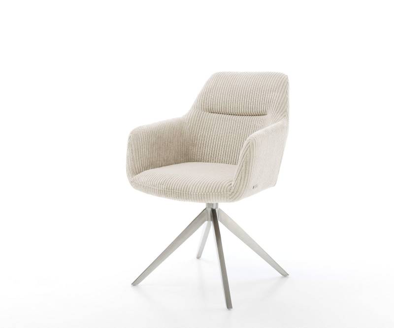 Drehstuhl Pejo-Flex Cord Beige Kreuzgestell breit Edelstahl 360° drehbar Wippfunktion Taschenfederkern von DELIFE