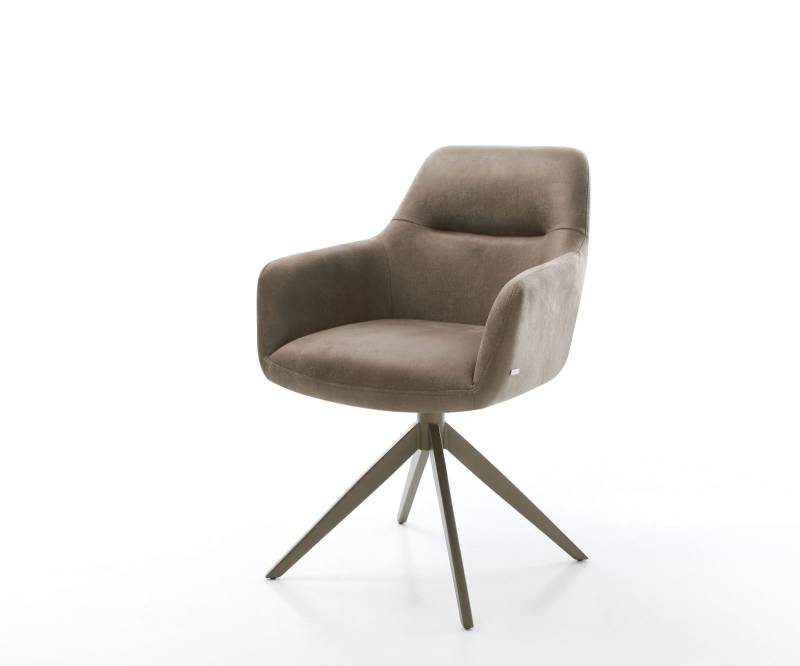 Drehstuhl Pejo-Flex Mikrofaser Taupe Vintage Kreuzgestell breit Effektfinish Titan 360° drehbar Wippfunktion Taschenfederkern von DELIFE