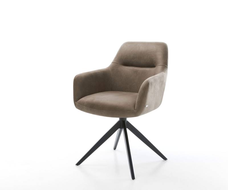 Drehstuhl Pejo-Flex Mikrofaser Taupe Vintage Kreuzgestell breit Schwarz 360° drehbar Wippfunktion Taschenfederkern von DELIFE