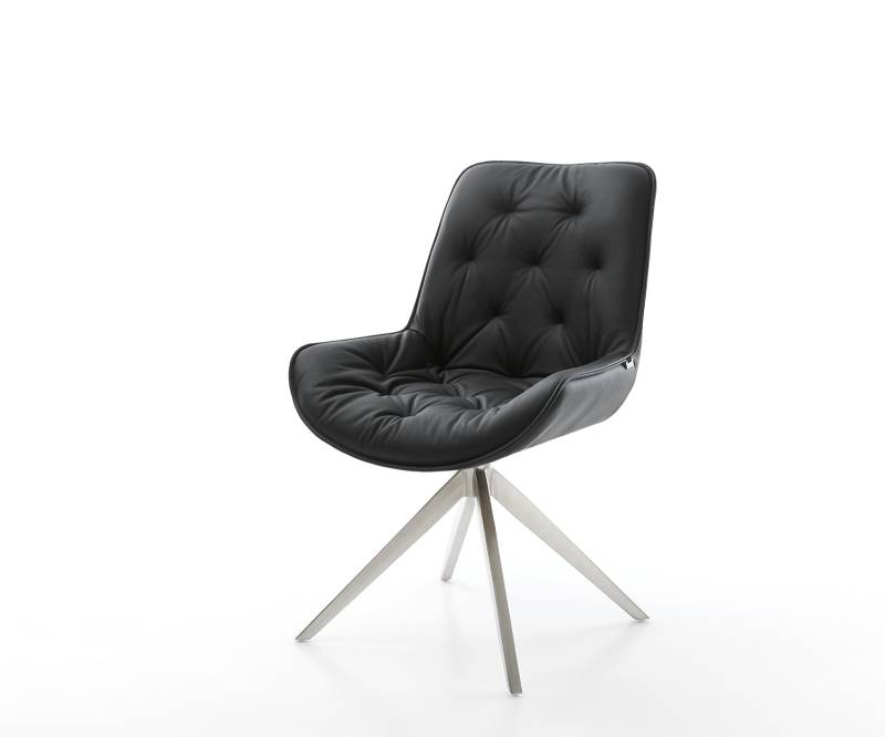 Esszimmerstuhl Taimi-Flex Echt-Leder Schwarz Kreuzgestell breit Edelstahl Esszimmerstuhl Taimi-Flex Echt-Leder Schwarz Kreuzgestell breit Edelstahl von DELIFE