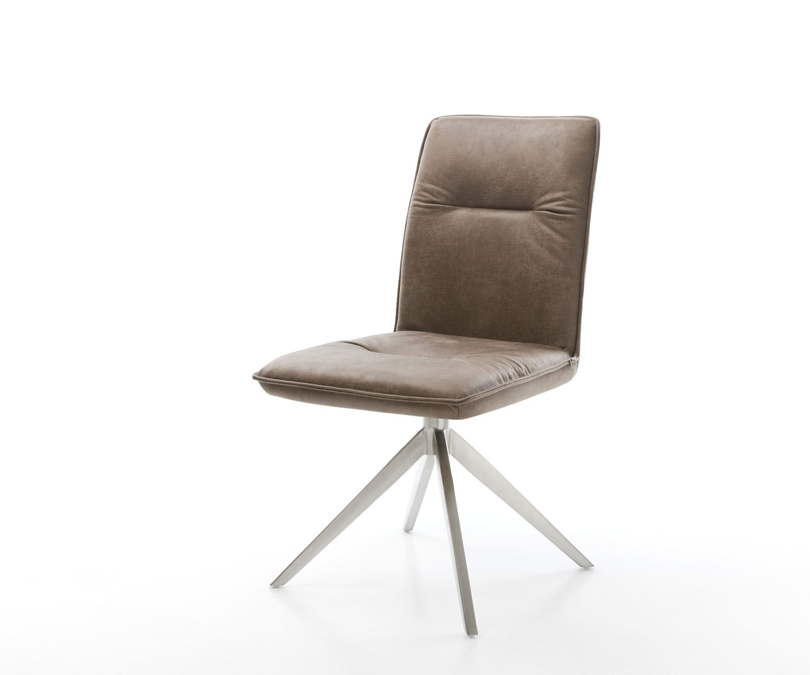 Drehstuhl Vinjo-Flex Mikrofaser Taupe Vintage Kreuzgestell breit Edelstahl 360° drehbar Wippfunktion von DELIFE