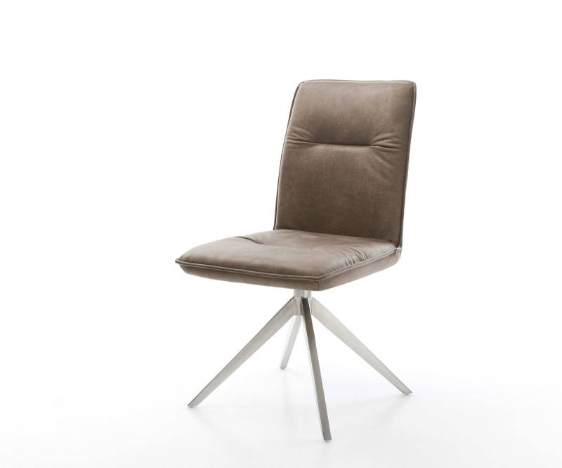 Drehstuhl Vinjo-Flex Mikrofaser Taupe Vintage Kreuzgestell breit Edelstahl 360° drehbar Wippfunktion von DELIFE