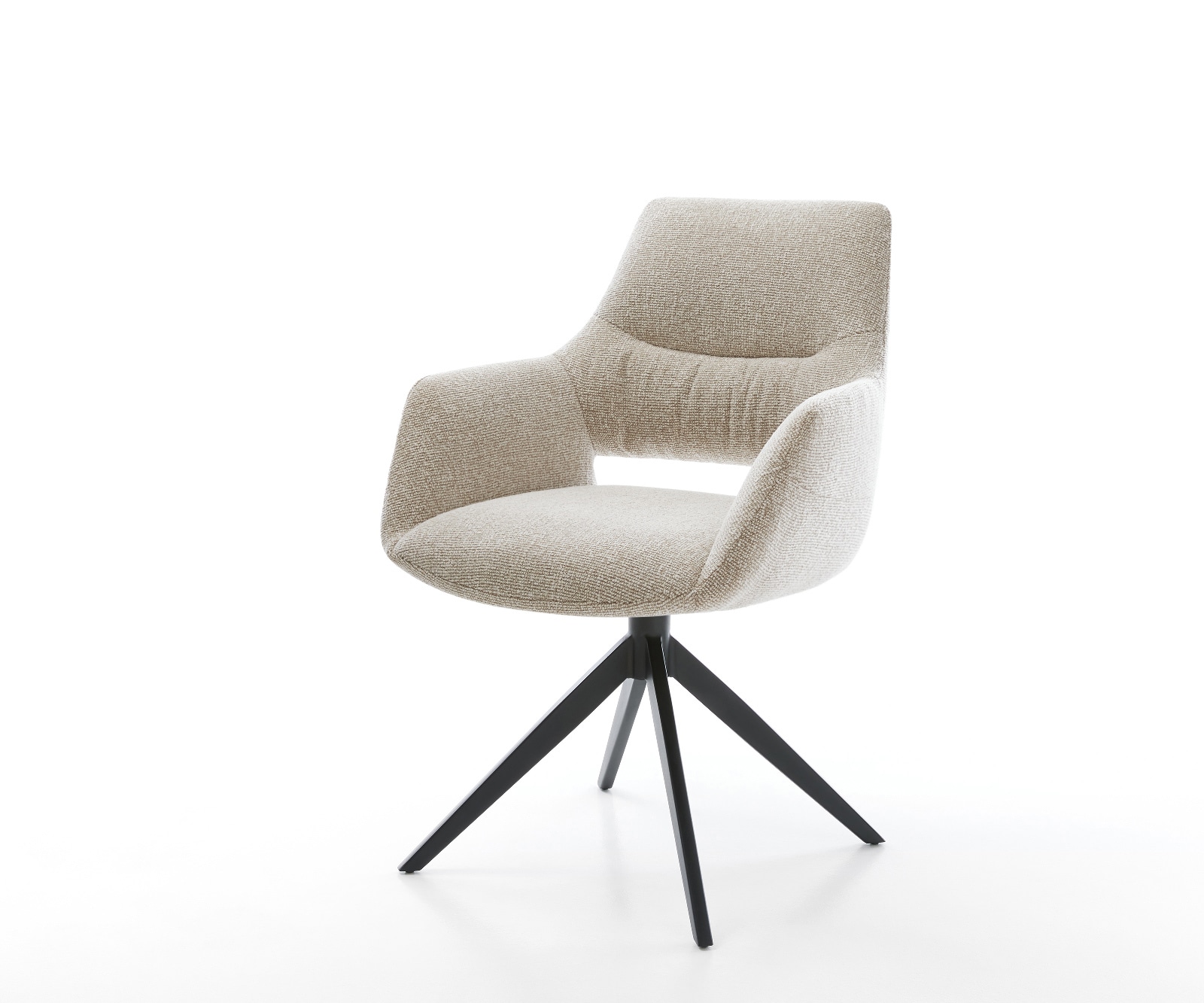 Drehstuhl Yago-Flex mit Armlehnen Webstoff Soft Beige Kreuzgestell breit Schwarz 360° drehbar Wippfunktion Taschenfederkern von DELIFE