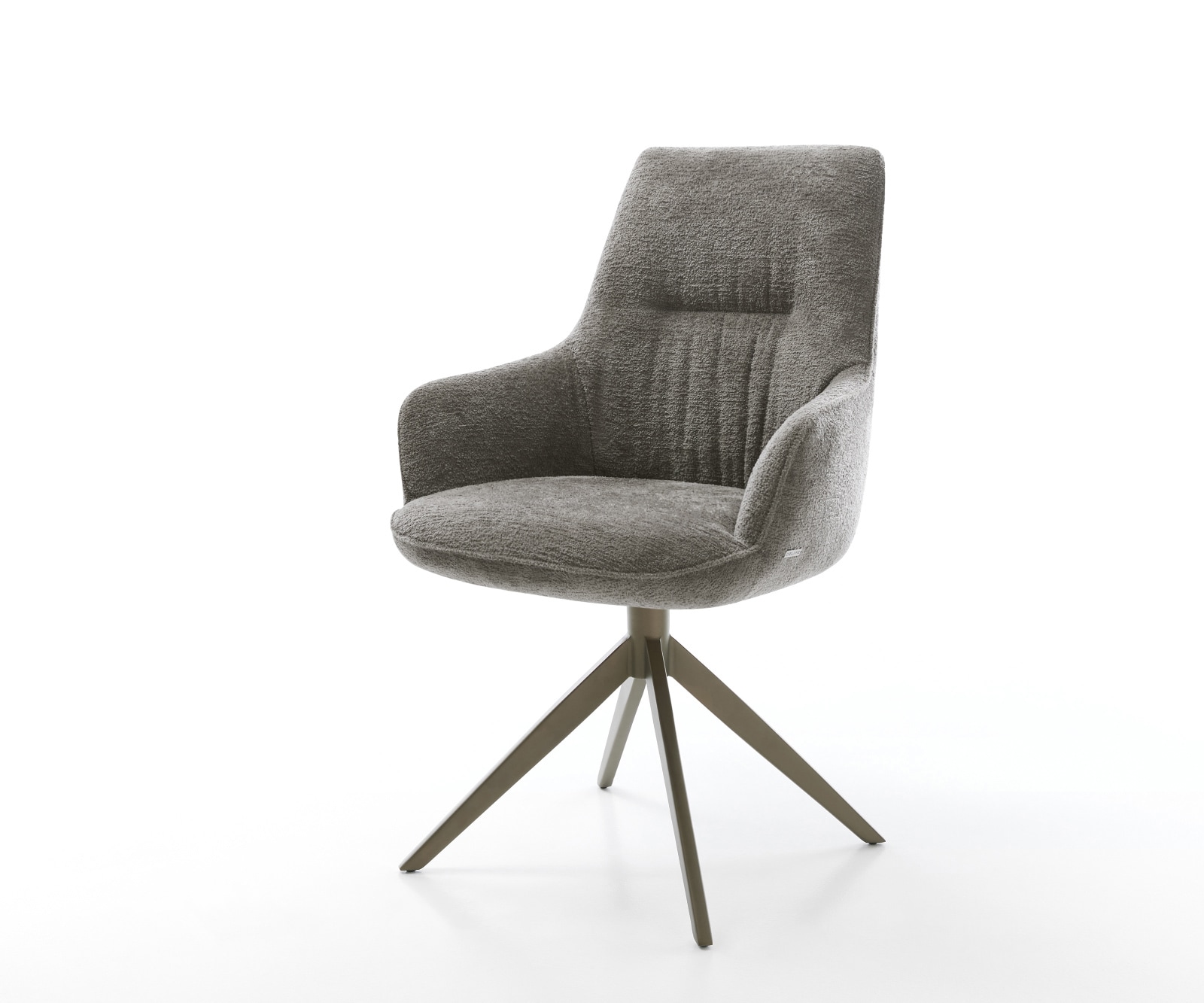 Drehstuhl Zelia-Flex mit Armlehnen Bouclé Soft Schlamm Kreuzgestell breit Effektfinish Titan 360° drehbar Wippfunktion Taschenfederkern von DELIFE