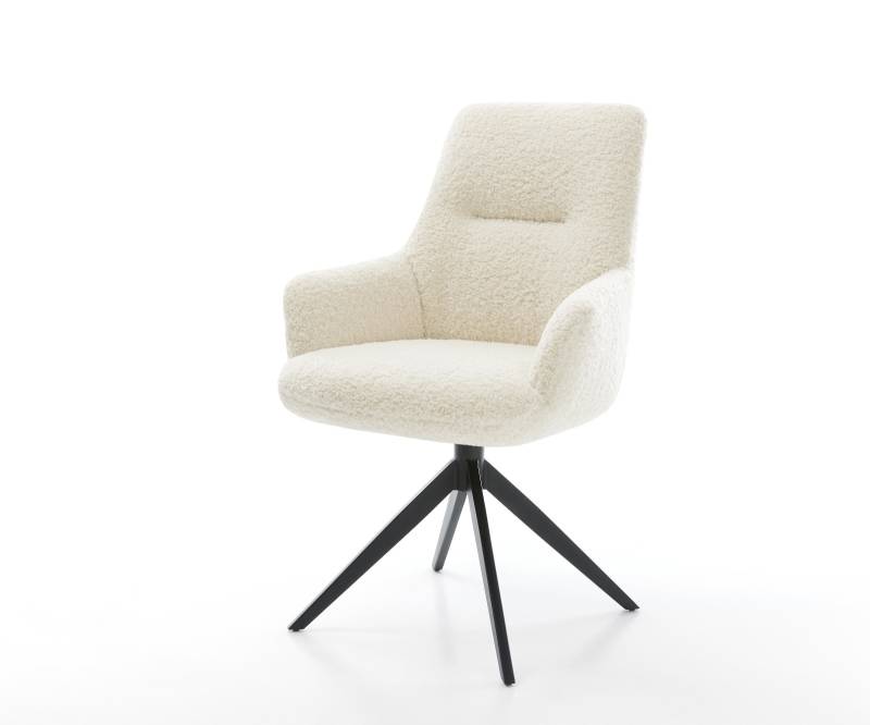 Drehstuhl Zelia-Flex mit Armlehnen Teddystoff Beige Kreuzgestell breit Schwarz 360° drehbar Wippfunktion Taschenfederkern von DELIFE