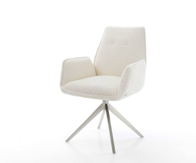 Drehstuhl Zoa-Flex Bouclé Weiß Kreuzgestell breit Edelstahl 360° drehbar Wippfunktion Taschenfederkern von DELIFE