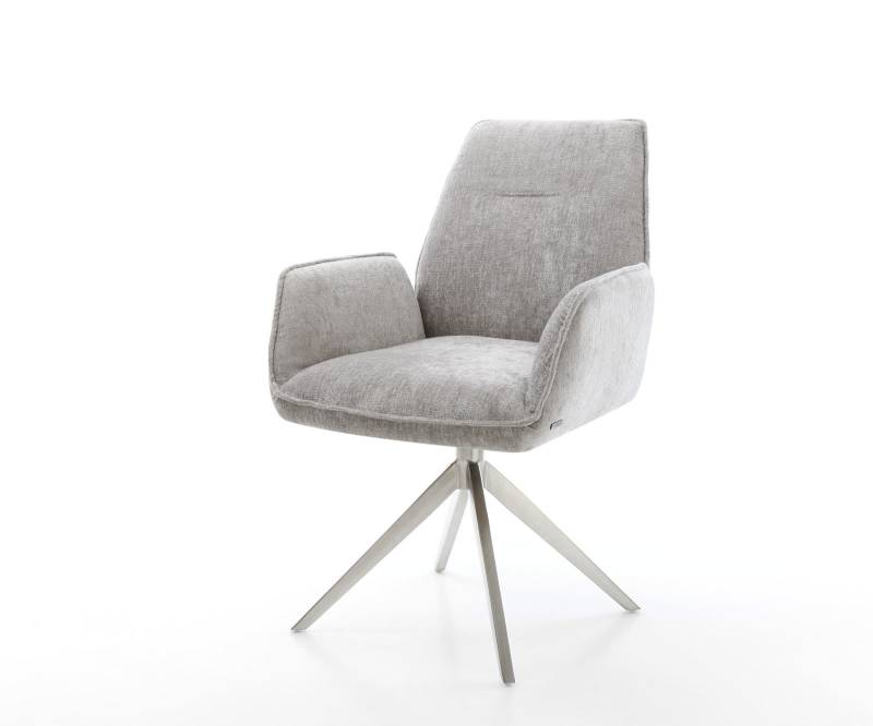 Drehstuhl Zoa-Flex Chenille Silbergrau Kreuzgestell breit Edelstahl 360° drehbar Wippfunktion Taschenfederkern von DELIFE