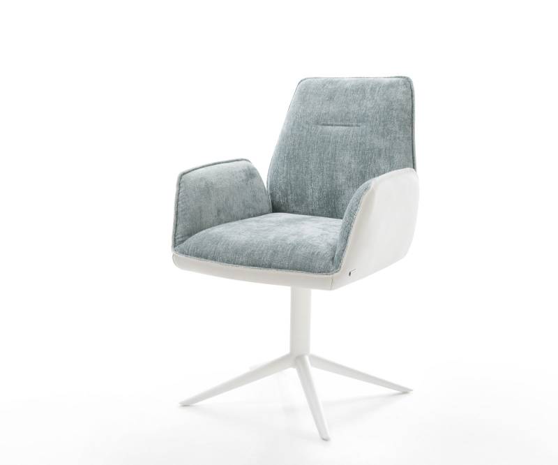 Drehstuhl Zoa-Flex Materialmix Echtleder Weiß-Pastellblau Fußkreuz Weiß 360° drehbar Wippfunktion Taschenfederkern von DELIFE