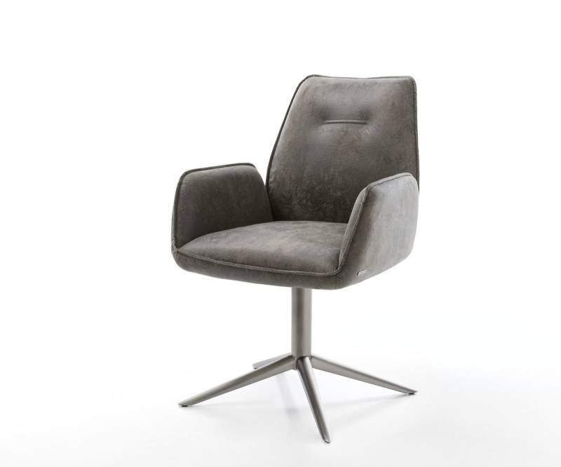 Drehstuhl Zoa-Flex Mikrofaser Grau Antik Fußkreuz Graphit 360° drehbar Wippfunktion Taschenfederkern von DELIFE