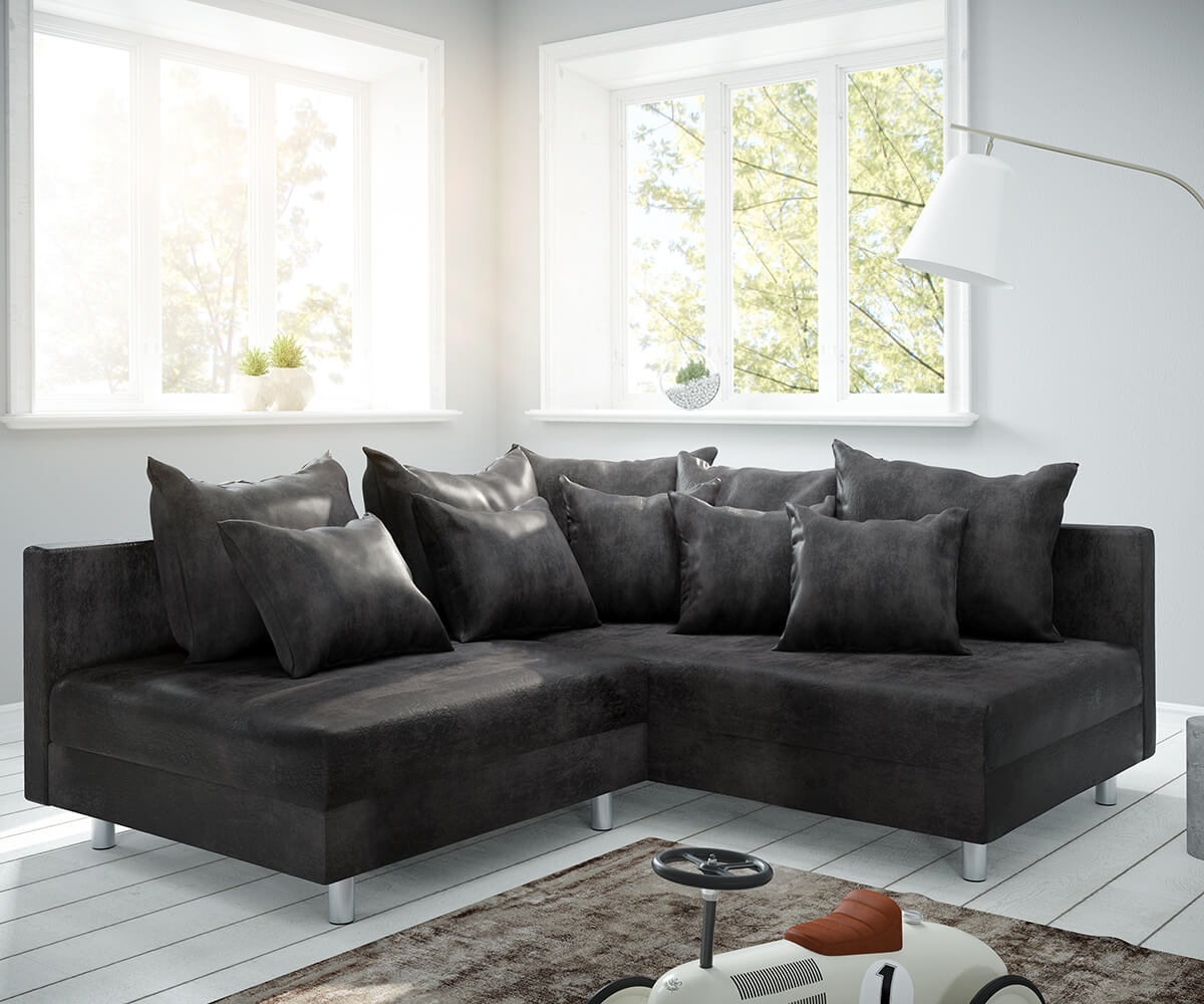 Ecksofa Clovis Anthrazit Antik Optik Ottomane Rechts Modulsofa von DELIFE