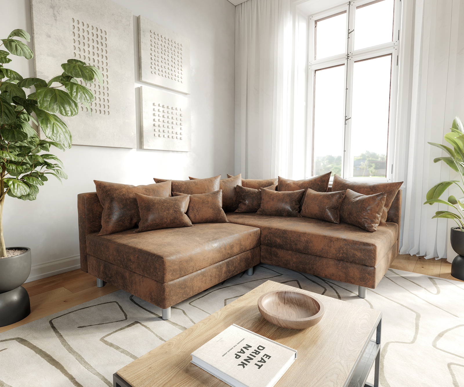 Ecksofa Clovis Braun Antik Optik Ottomane Rechts Modulsofa von DELIFE