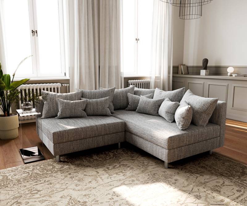Ecksofa Clovis Hellgrau Strukturstoff Ottomane Rechts Modulsofa von DELIFE