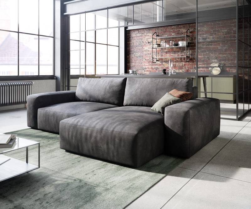 Ecksofa Lanzo L 260x160 cm Lederimitat Vintage Anthrazit Recamiere variabel von DELIFE